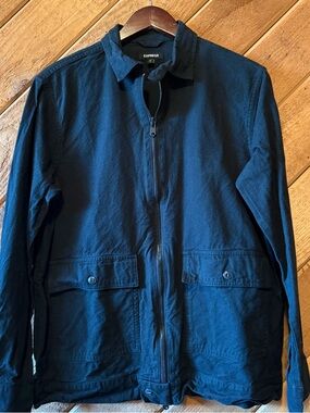 Express Men's Black Zip-Front Shirt Jacket